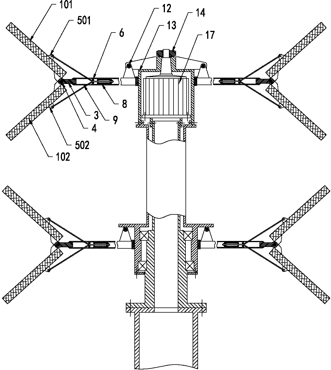 Vertical-axis wind turbine generator system with multi-layer wings and double swing vanes