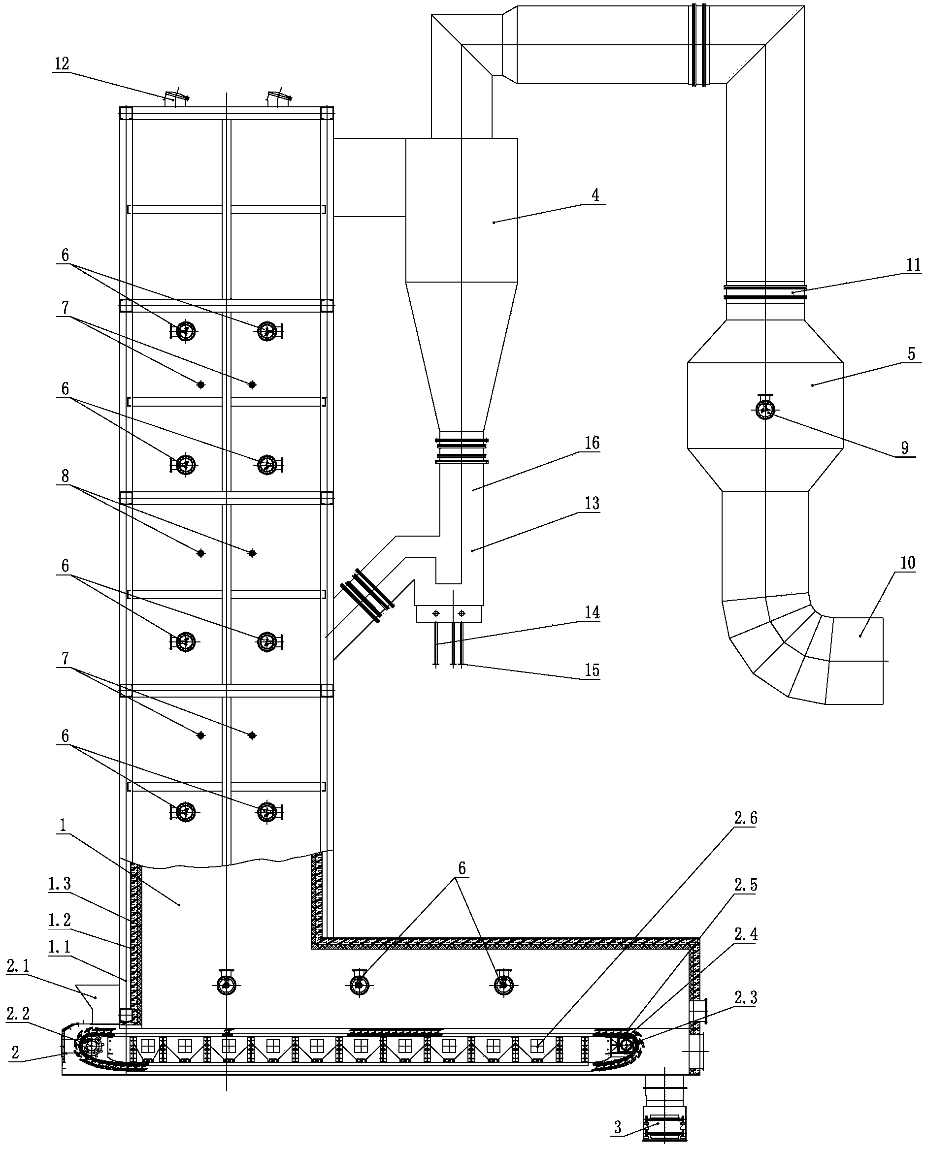 Gas waste, liquid waste and solid waste integrated incinerator