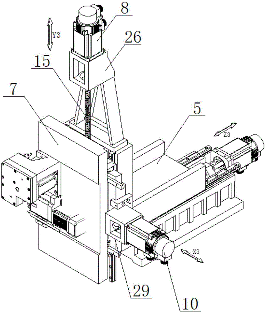 Crosshead shoe third shaft group mechanism of center-moving lathe-milling machine tool