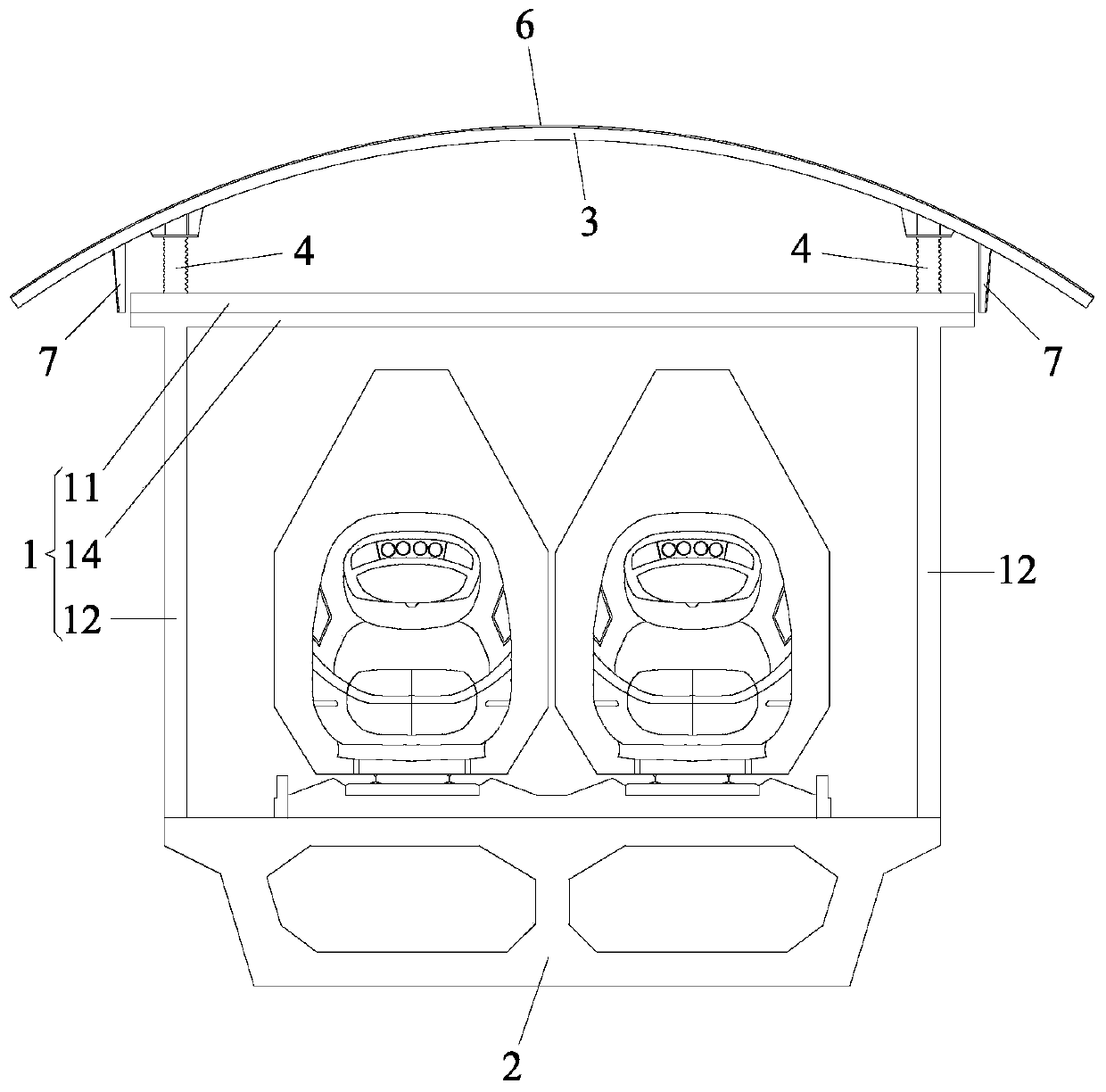 Reinforced concrete combined double-layer hazardous rock falling protection hangar tunnel