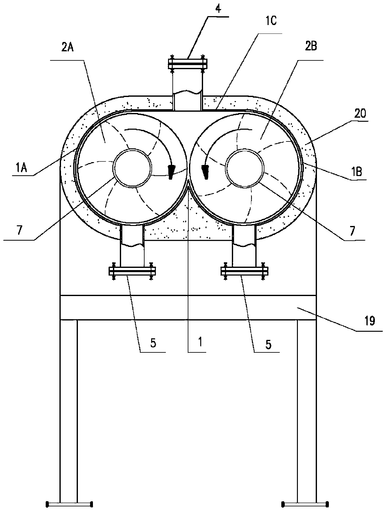 Continuous internal heating double-barrel pyrolysis furnace for solid organic matter