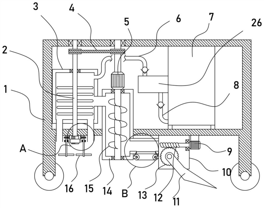 Soil collecting and dispersing type soil loosening and fertilizing device for agricultural planting