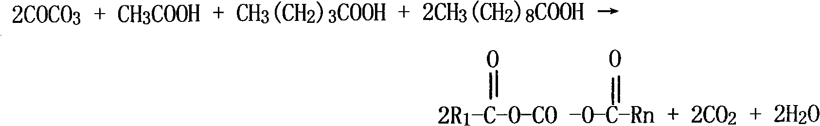 Preparation technique of cobalt decanoate by hybrid reaction of cobaltous carbonate and organic acid
