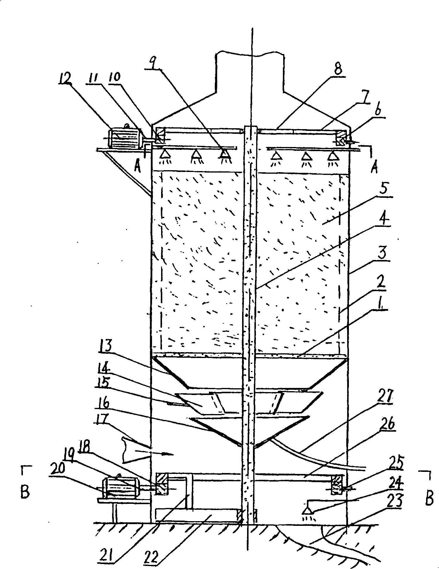 Active carbon flue gas desulfurizing reverse synchronous work tower
