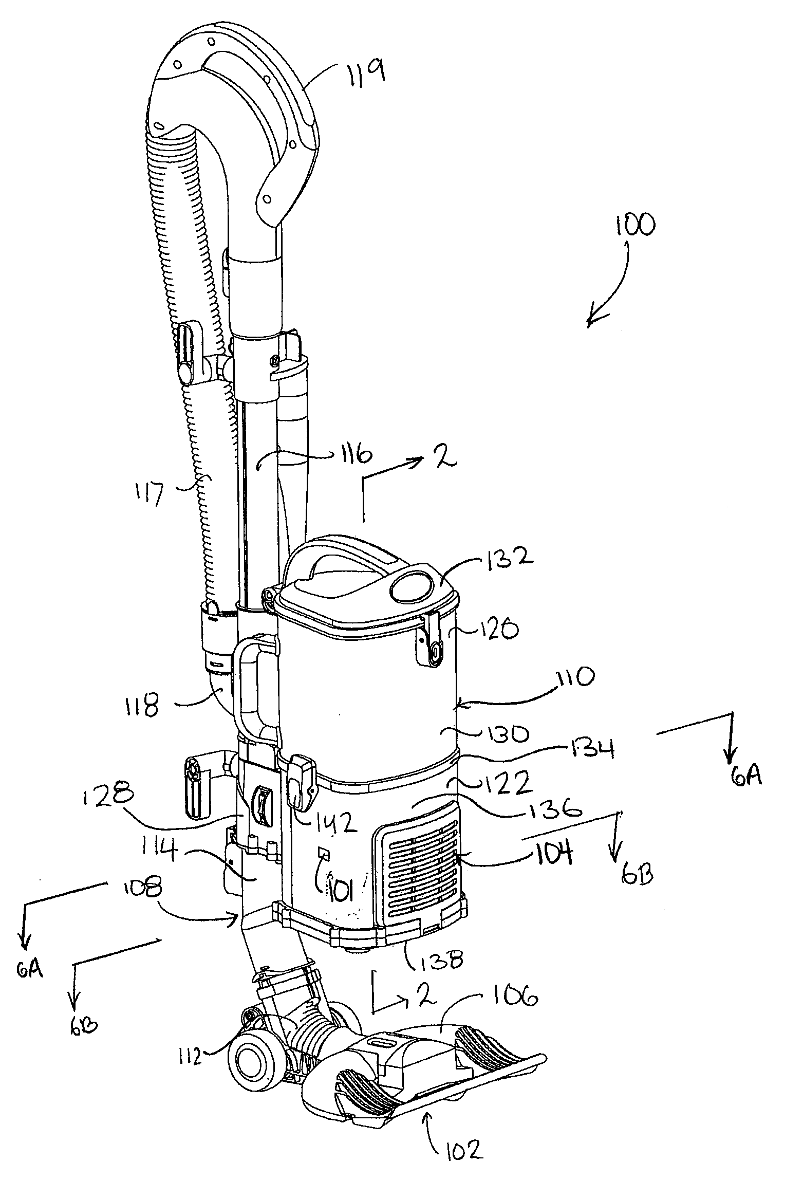 Suction motor housing for an upright surface cleaning apparatus