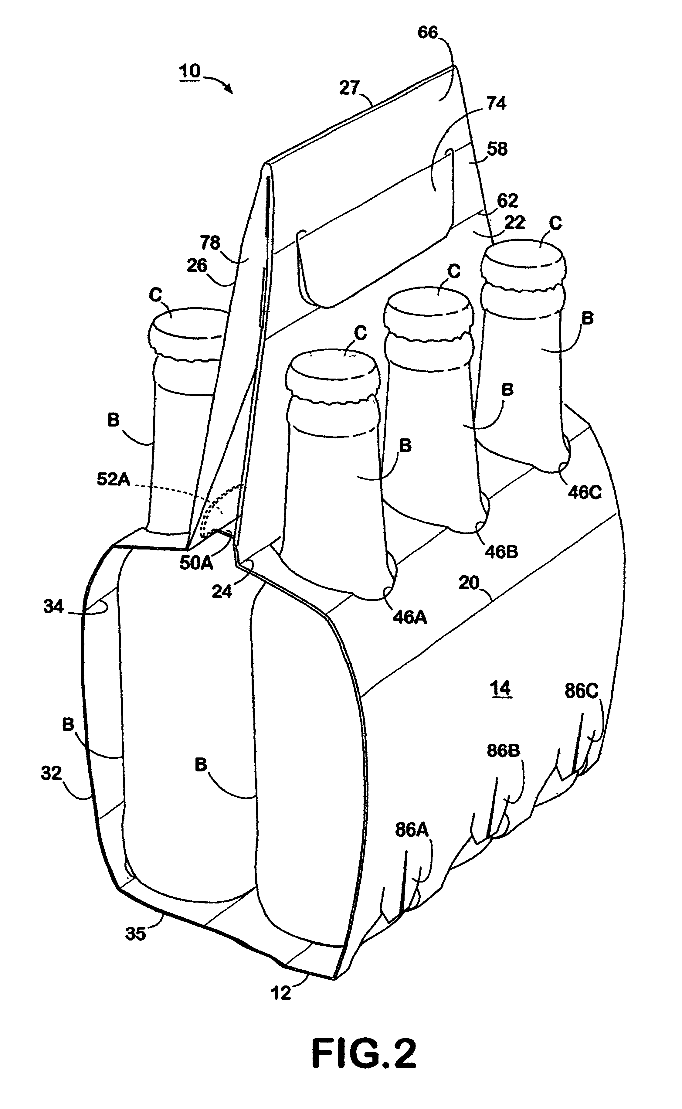 Bottle carrier with improved carrying handle