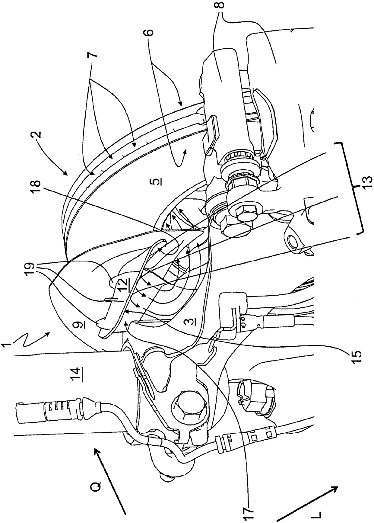 Cooling air guide system for friction lining brakes of motor vehicles