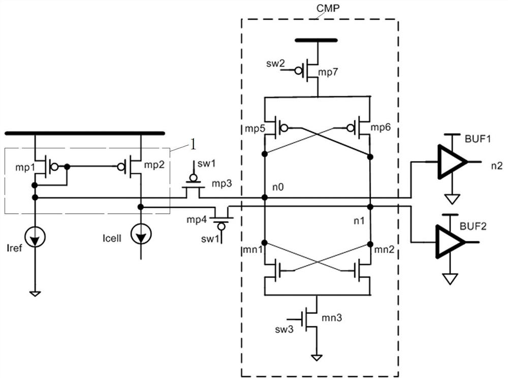 Low-power-consumption fast sensitive amplifier circuit with simple structure and memory