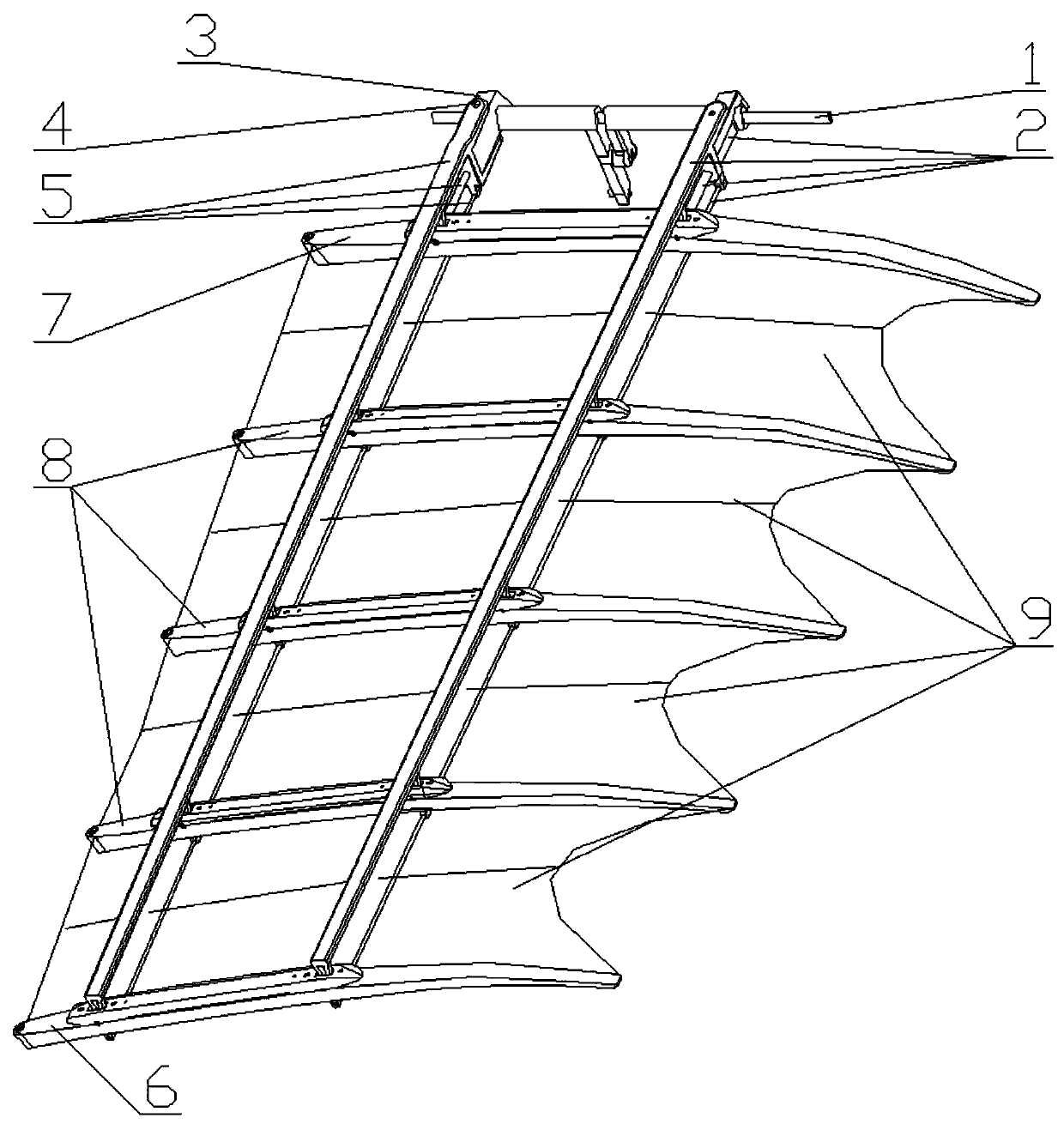 Frame-shaped truss wing beam dual-beam variable pitch single-film flow-converging wing surface flapping wing