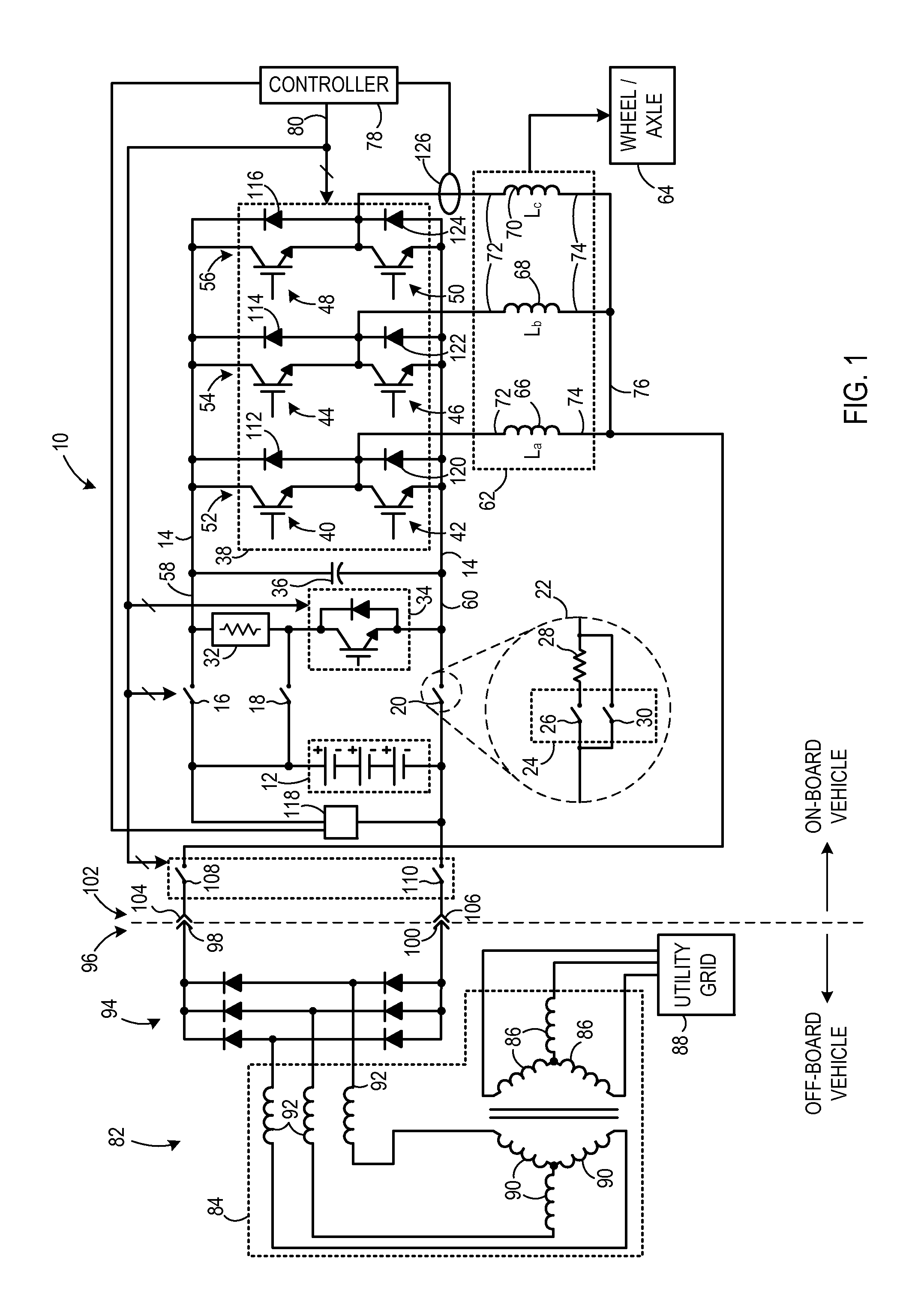 Apparatus for transferring energy using onboard power electronics and method of manufacturing same