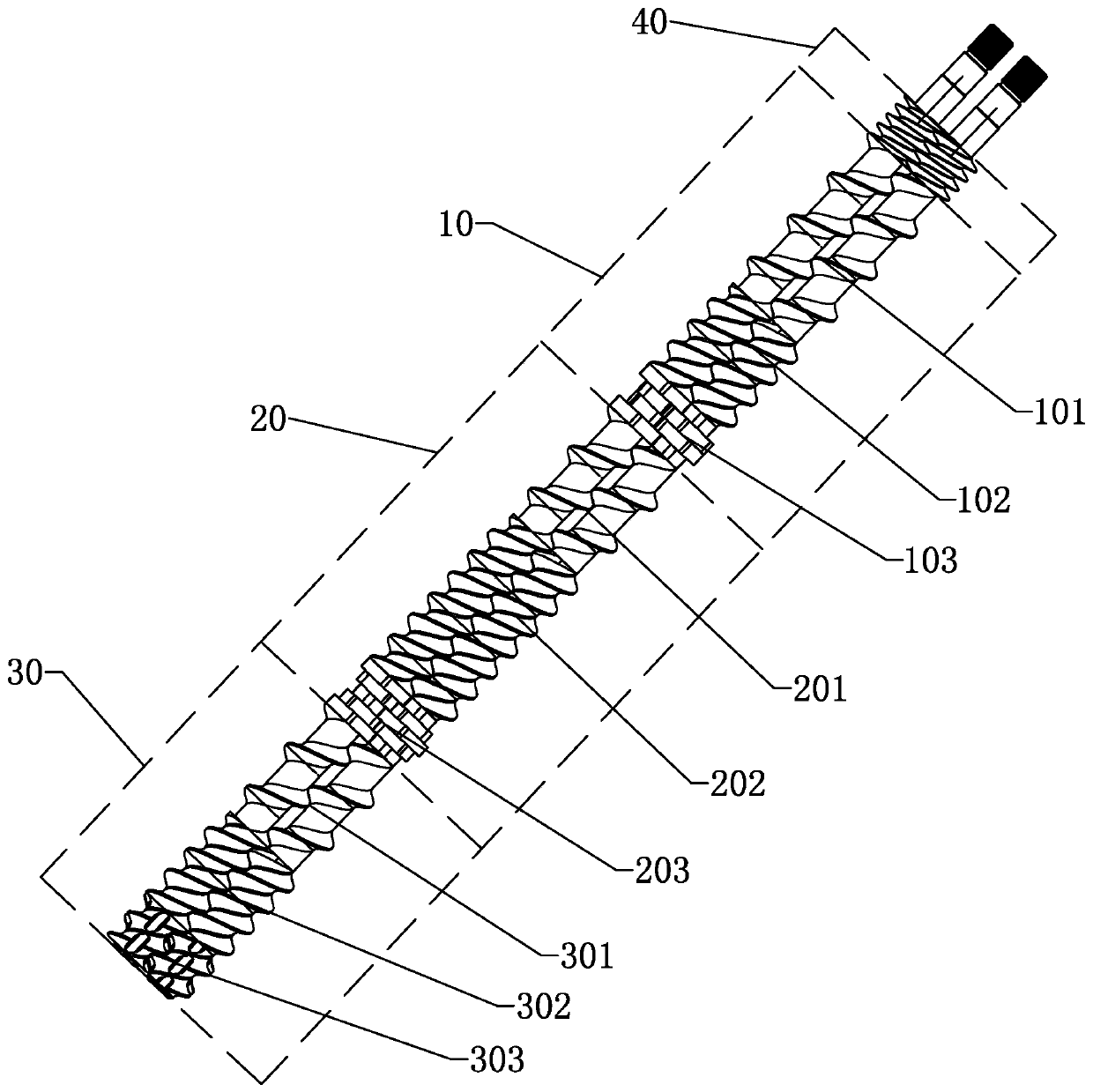 Screw combination of double-shaft feed extruder