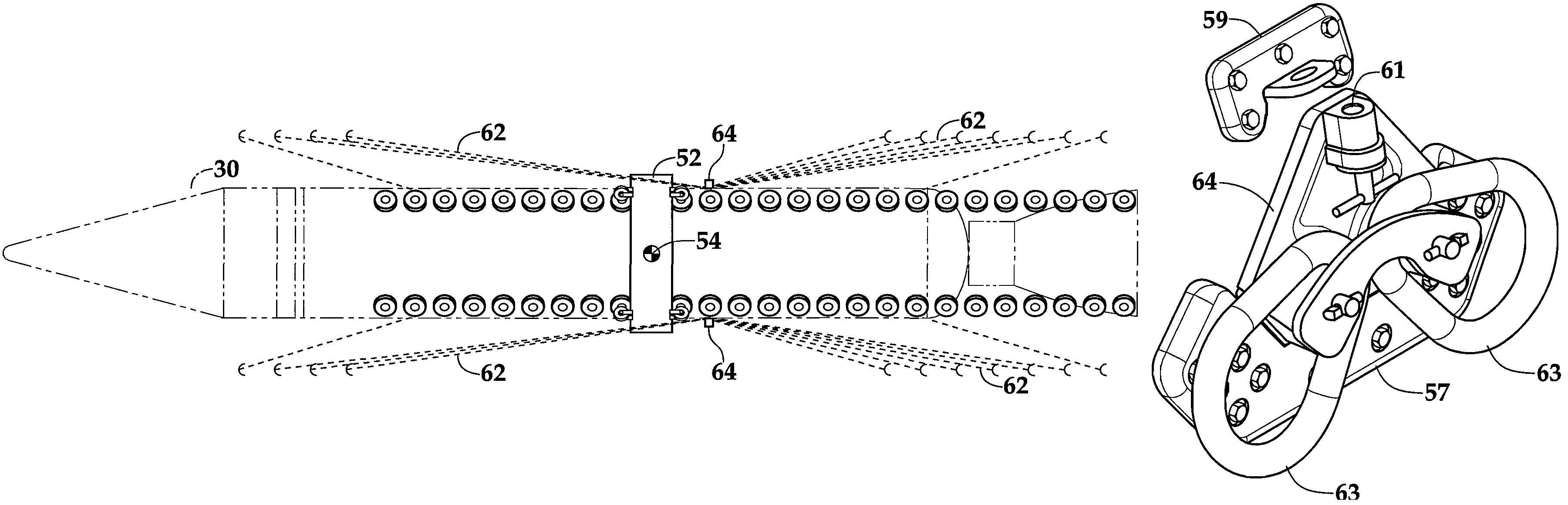 Release mechanism for a forward and aft restrained load in an aircraft