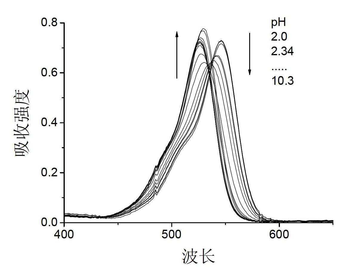 Rhodamine fluorescent probe sensitive to pH change, synthetic method and application