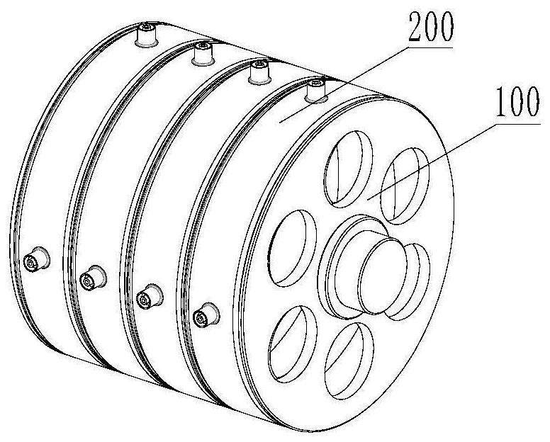 An assembly and method suitable for batch electron beam welding of sputter rings