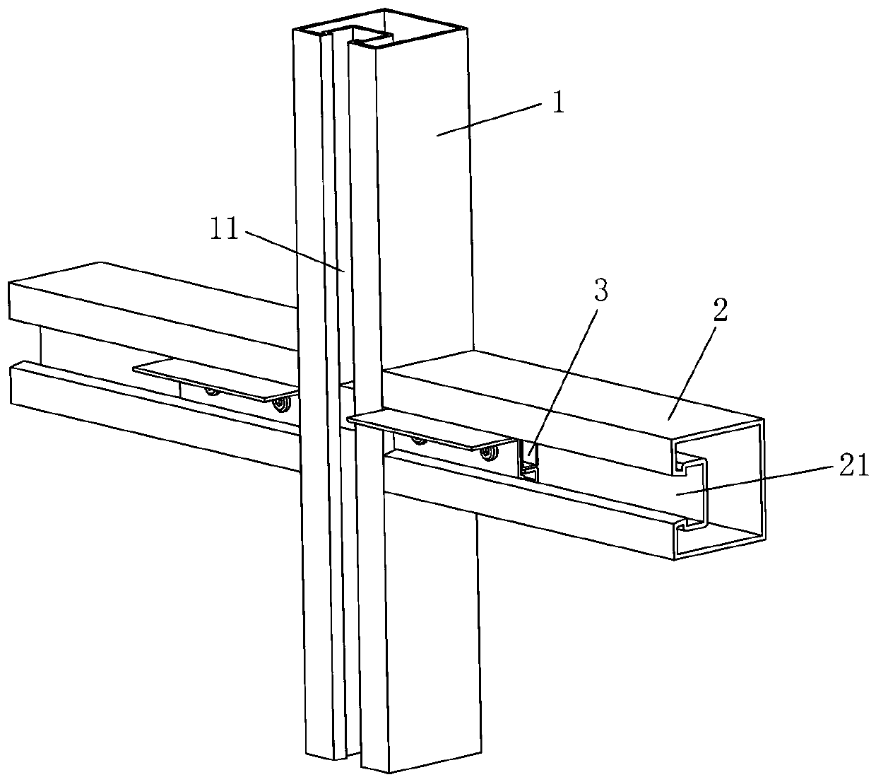 An internally connected curtain wall keel triple connection structure