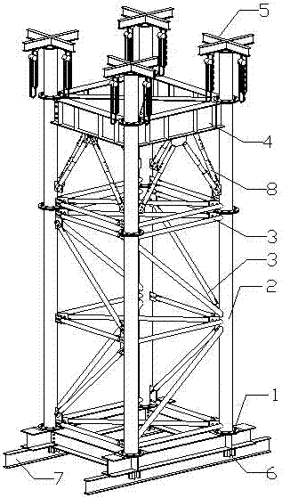 Self-lifting method for large scale steel structure supporting platform in limited space