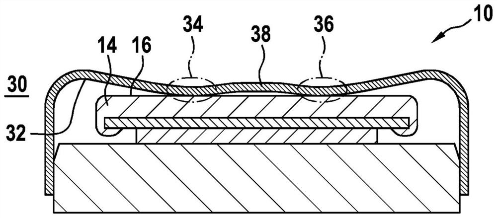 Device for reducing mechanical loads under and in a functional component such as a PTC element