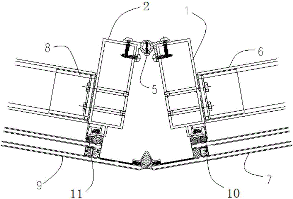 Multi-angle corner of concealed-frame curtain wall