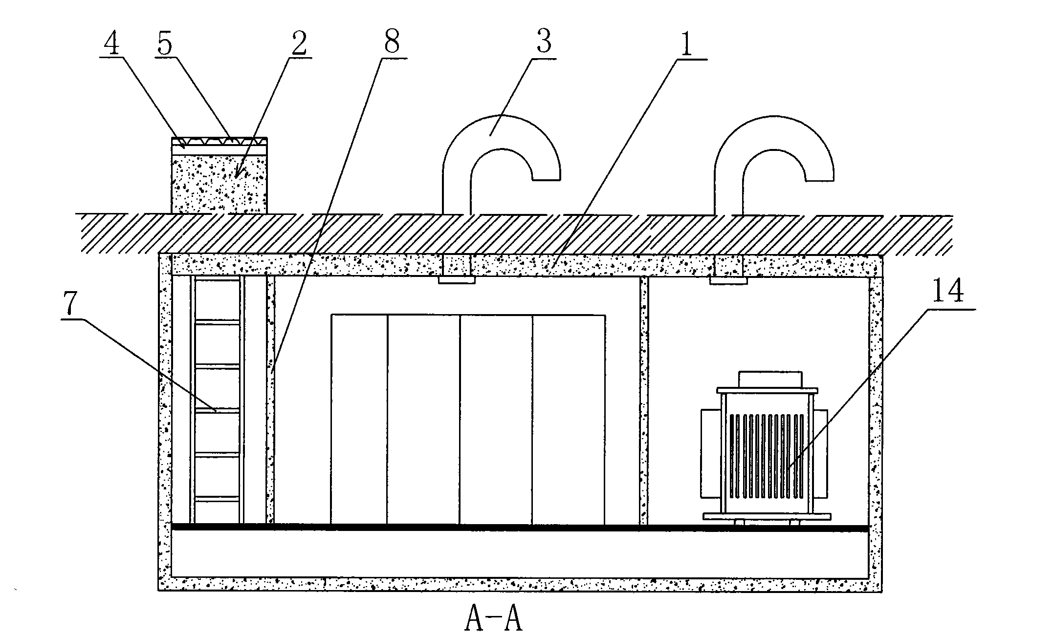 Buried transformer substation with escape passage