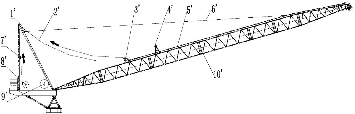 Tower crane with luffing boom and mounting method for variable-amplitude pull rod of tower crane
