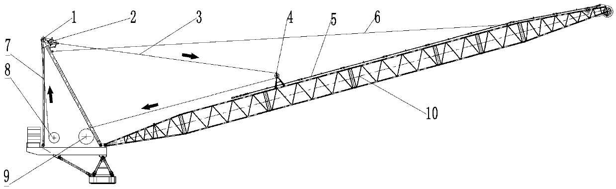 Tower crane with luffing boom and mounting method for variable-amplitude pull rod of tower crane