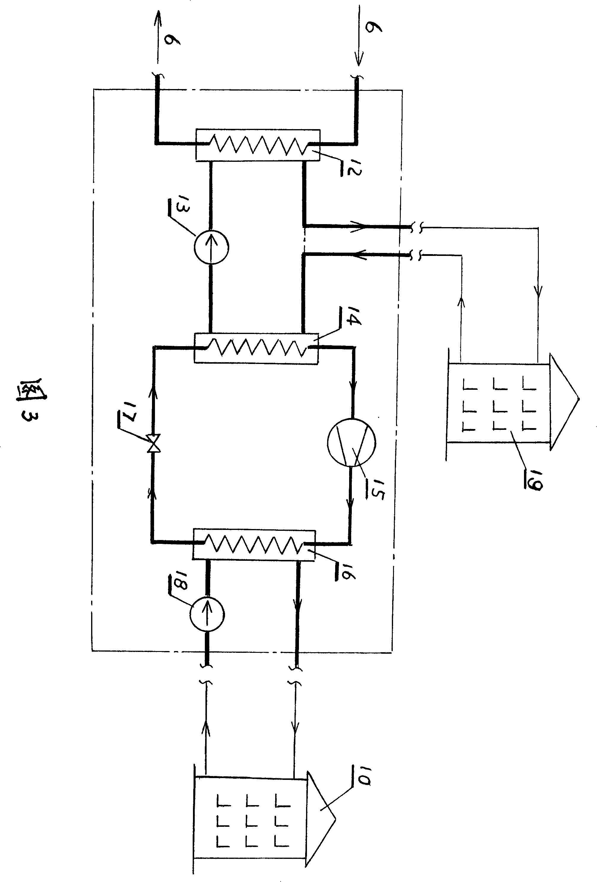 System and method for central heating using heat pump technical principle and its relative equipment