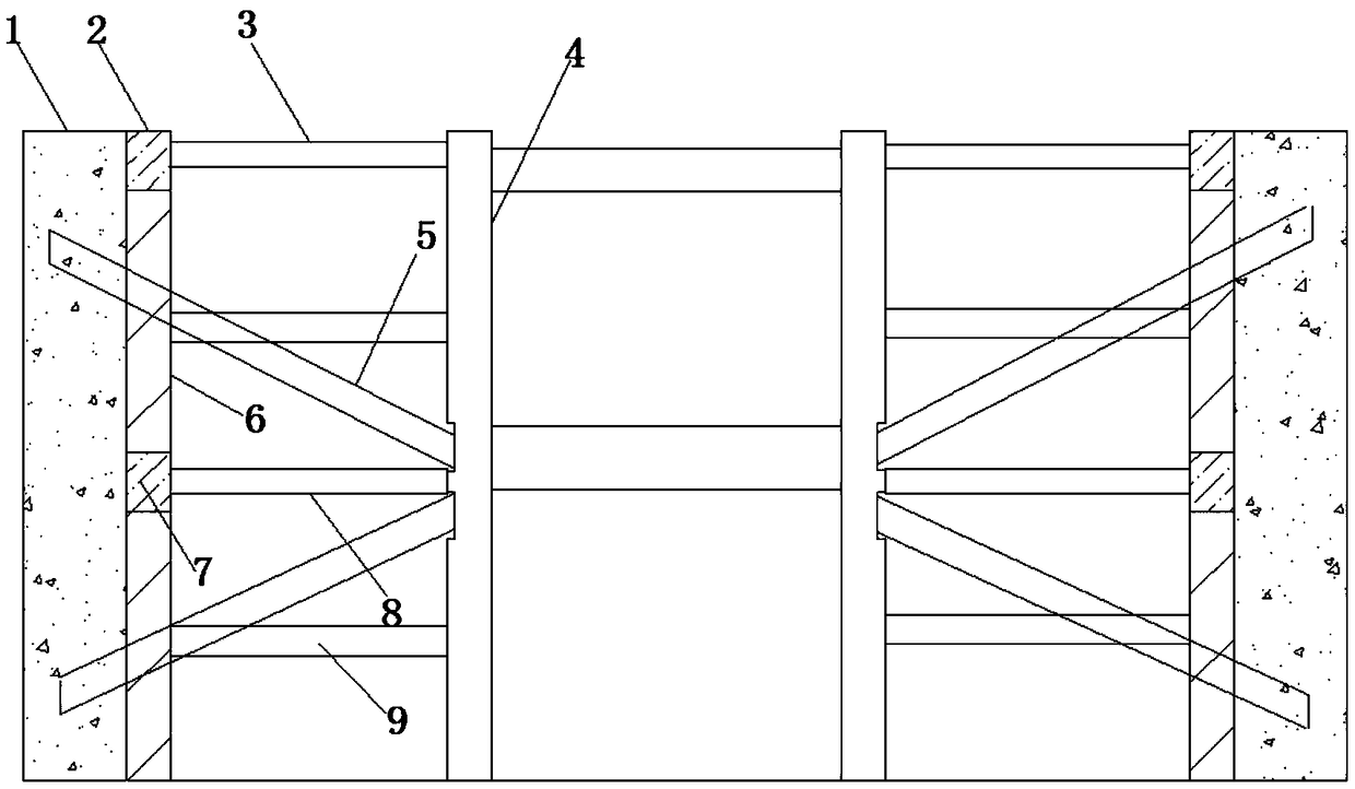 Building foundation pit internal and external supporting structure and construction method