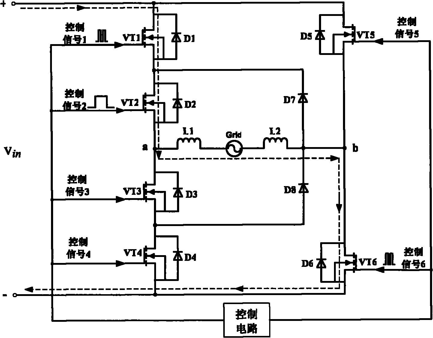 Single-phase non-isolation type photovoltaic grid-connected inverter and control method