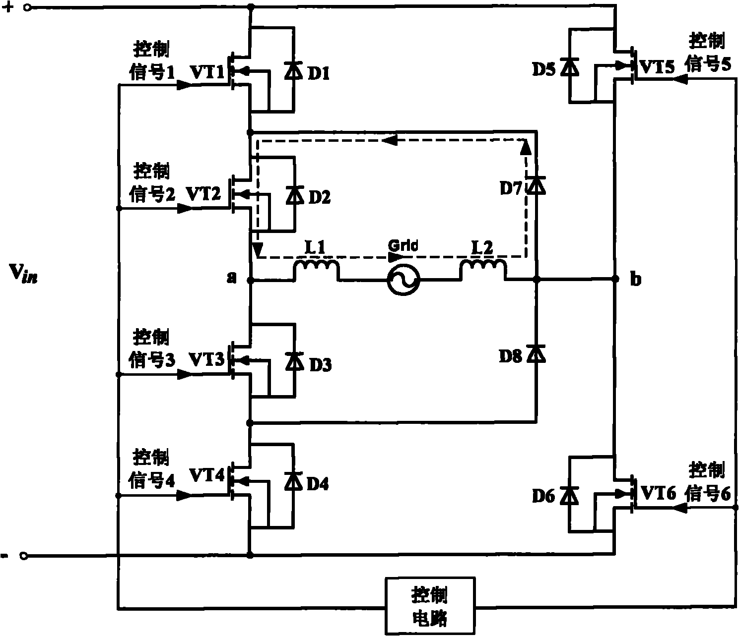 Single-phase non-isolation type photovoltaic grid-connected inverter and control method