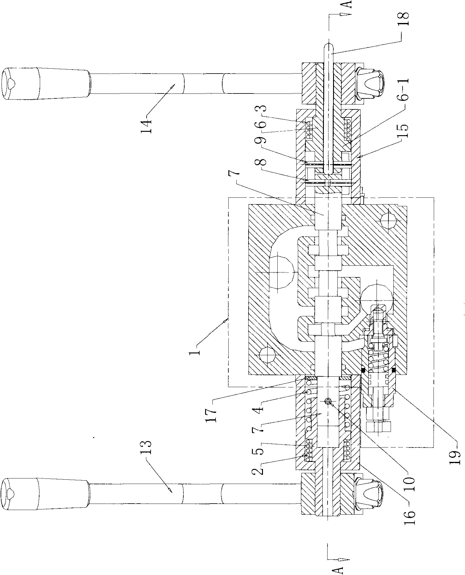 Manual drive control valve and wood splitting machine provided with same