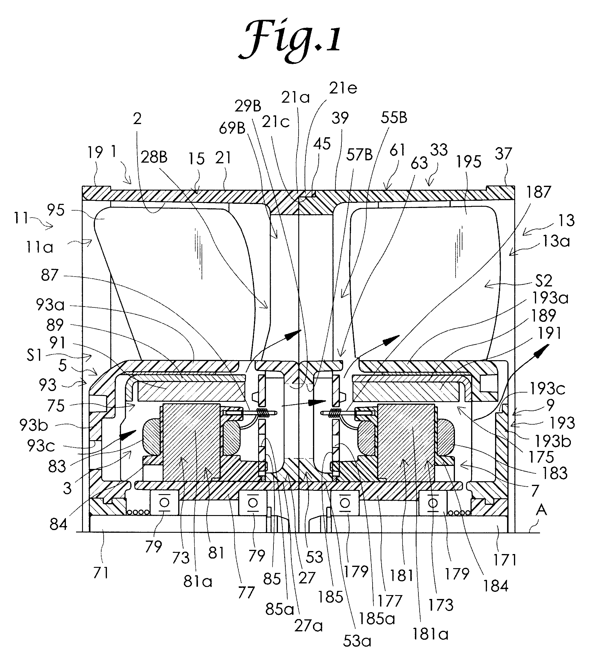 Counter-rotating axial-flow fan
