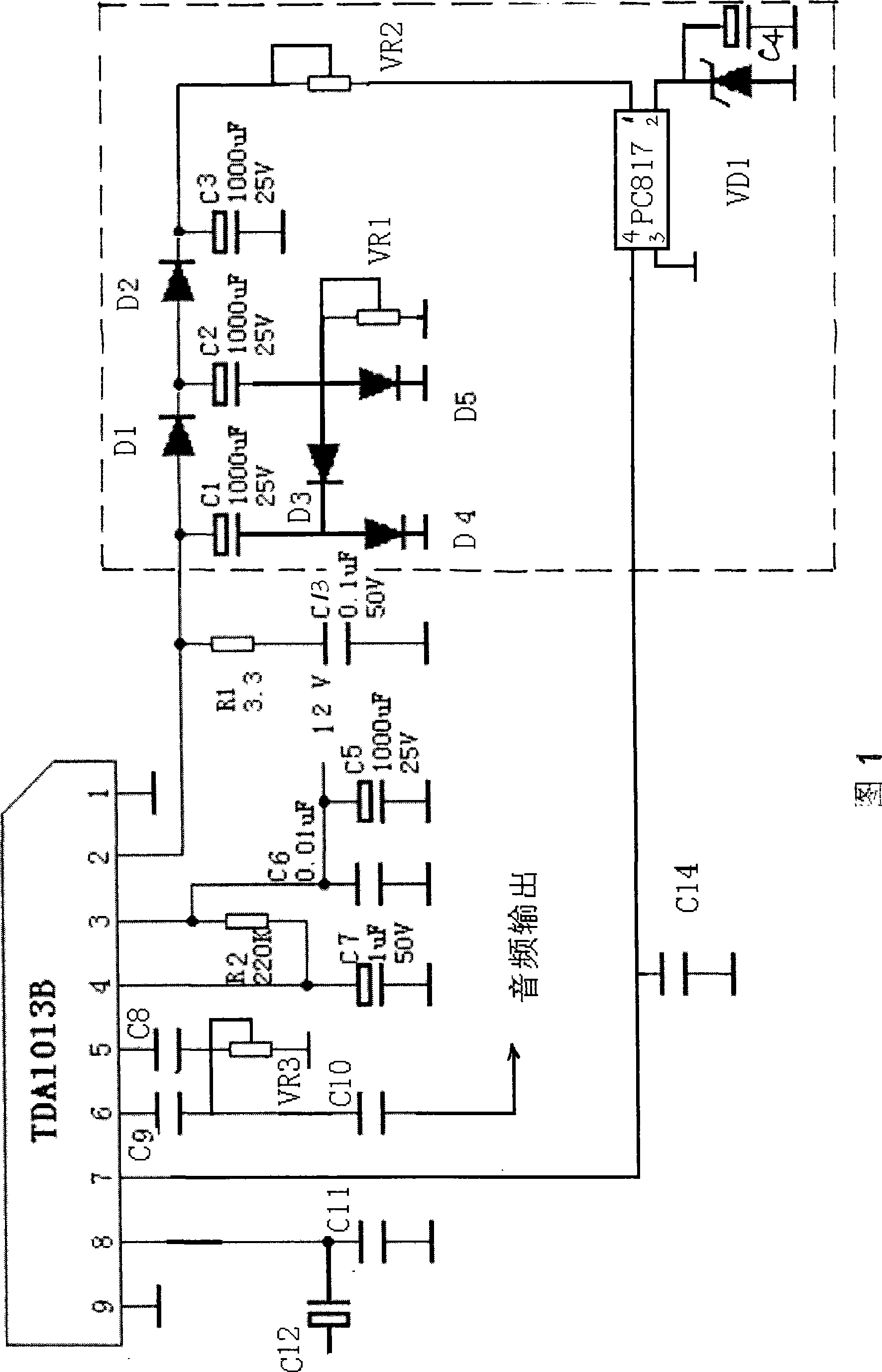 Accompanying sound balance circuit between TV receiver channels