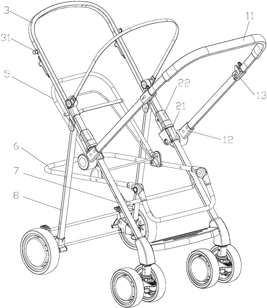 Baby stroller with reversible push handle lever