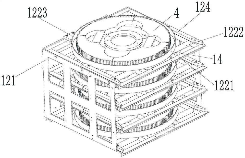 Three-dimensional lifting type correction wheel storing and taking device