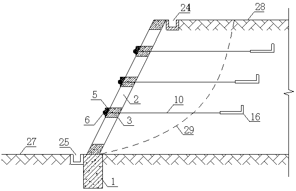 Fill slope frame micro-tensioning supporting anchor plate supporting structure and construction method thereof