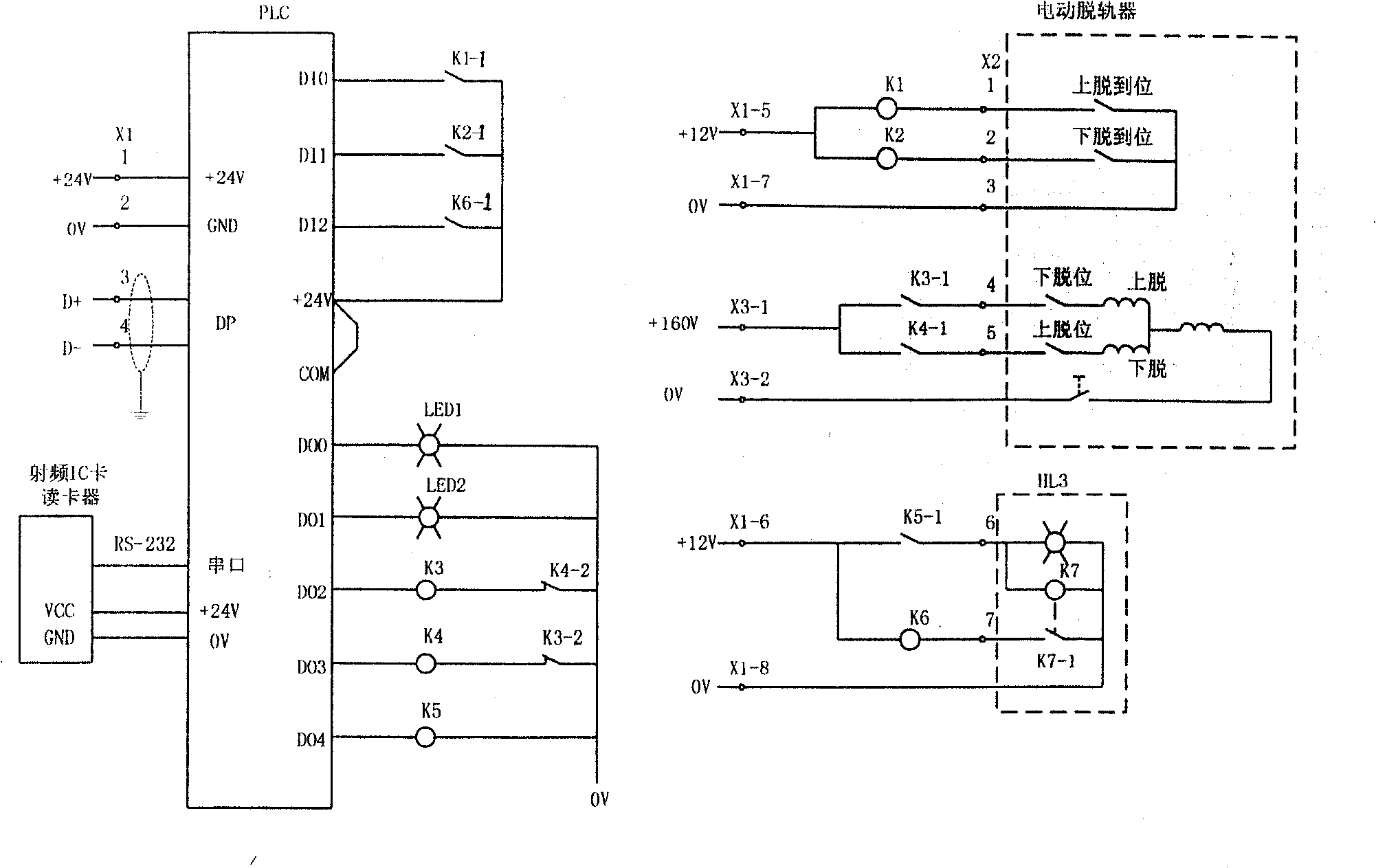 Controller of electric derailer for radio-frequency IC card reader based on field bus