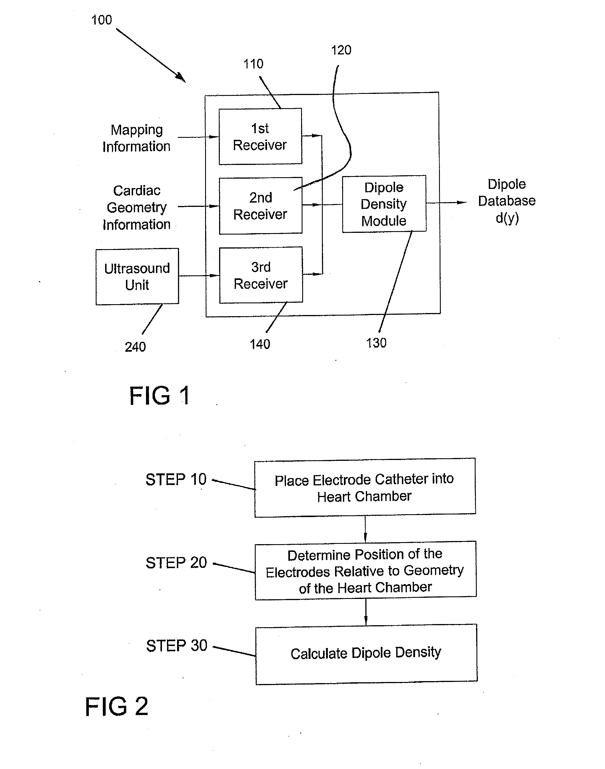 Device and method for the geometric determination of electrical dipole densities on the cardiac wall