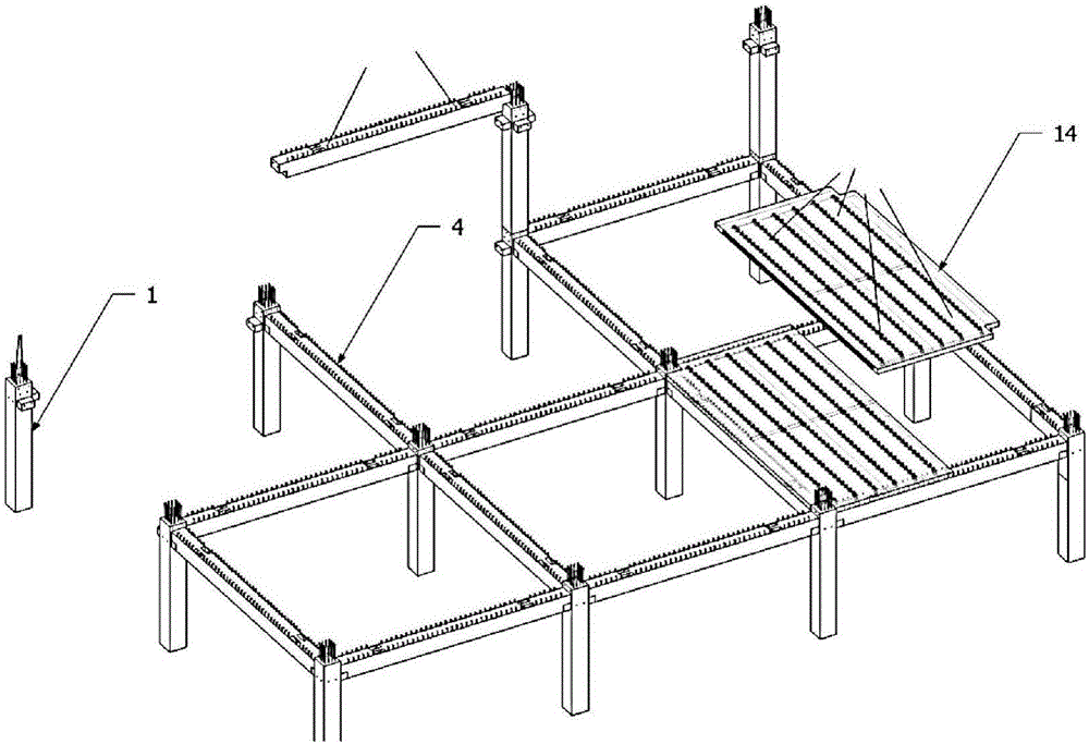 Assembly integral type concrete frame structure of dry-wet mixed connection of nodes and construction method