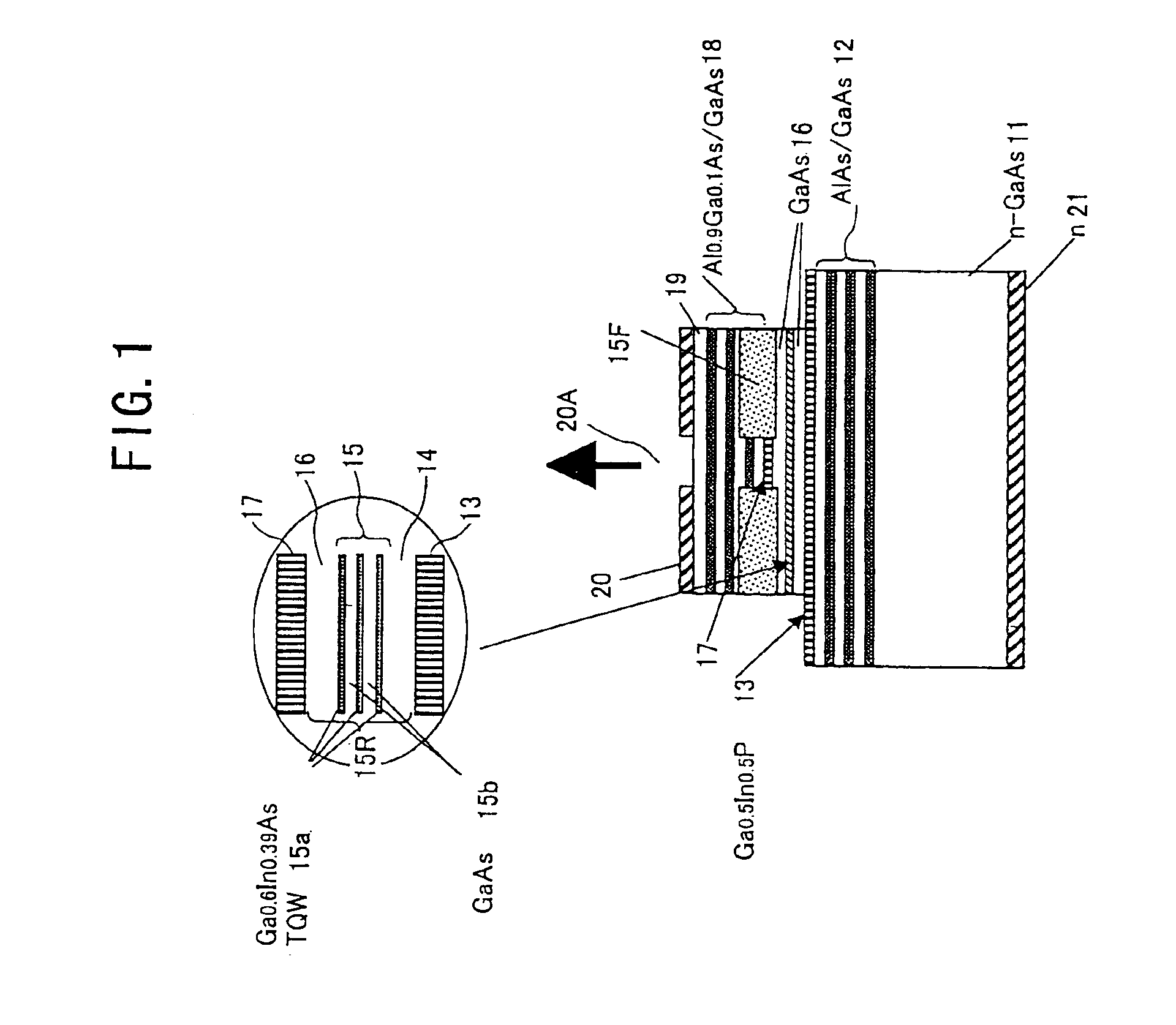 Surface-emission laser diode operable in the wavelength band of 1.1-7mum and optical telecommunication system using such a laser diode