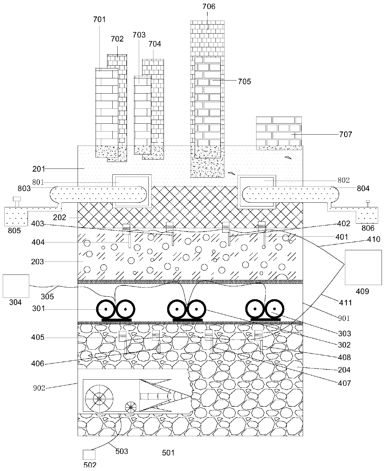 Model experimental device for simulating long-term ground subsidence in high-density urban areas