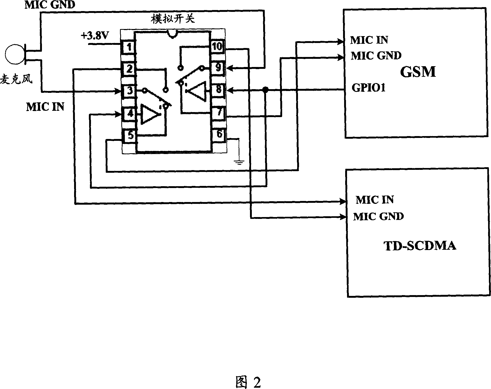 TD-SCDMA/GSM double-mode cell phone audio frequency inputting switching circuit
