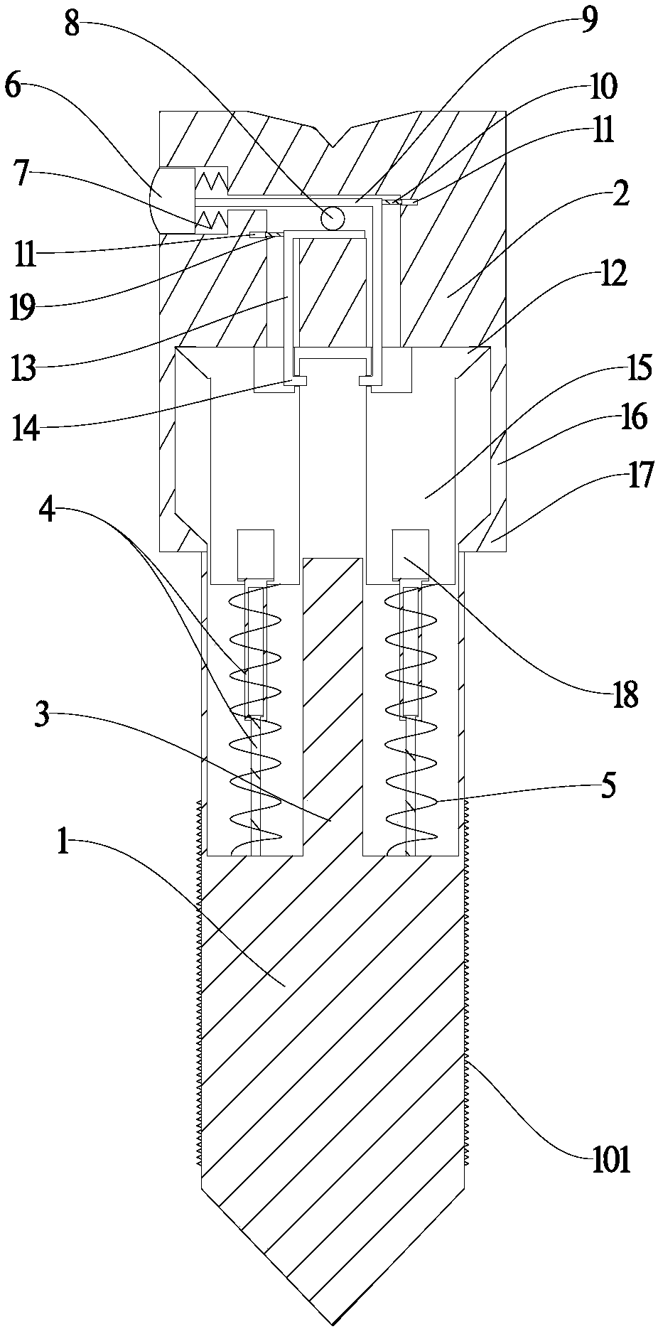 Anti-derotation screw capable of cooperating with hole depth