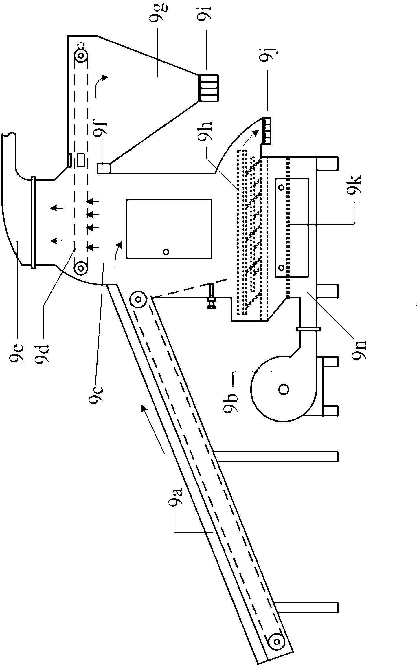 Energy-efficient threshing and pneumatic separating process and device