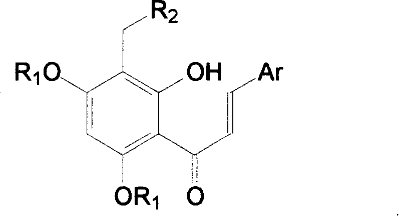 Tetra substituted chalcone derivative and preparing method and use