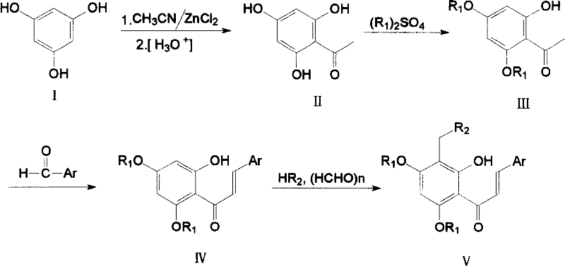 Tetra substituted chalcone derivative and preparing method and use