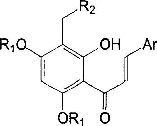 Tetra substituted chalcone derivative and preparing method and use