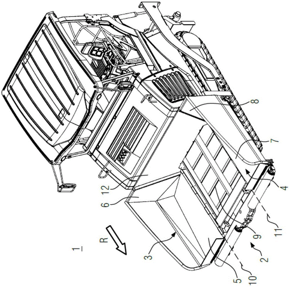 Construction machine with offset hopper rear walls