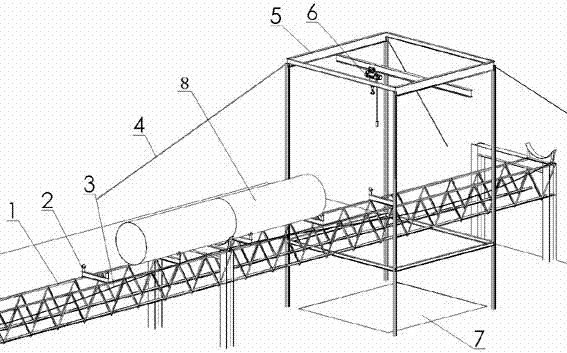 Installation tooling and installation method for large-span and large-diameter pipes on a roof