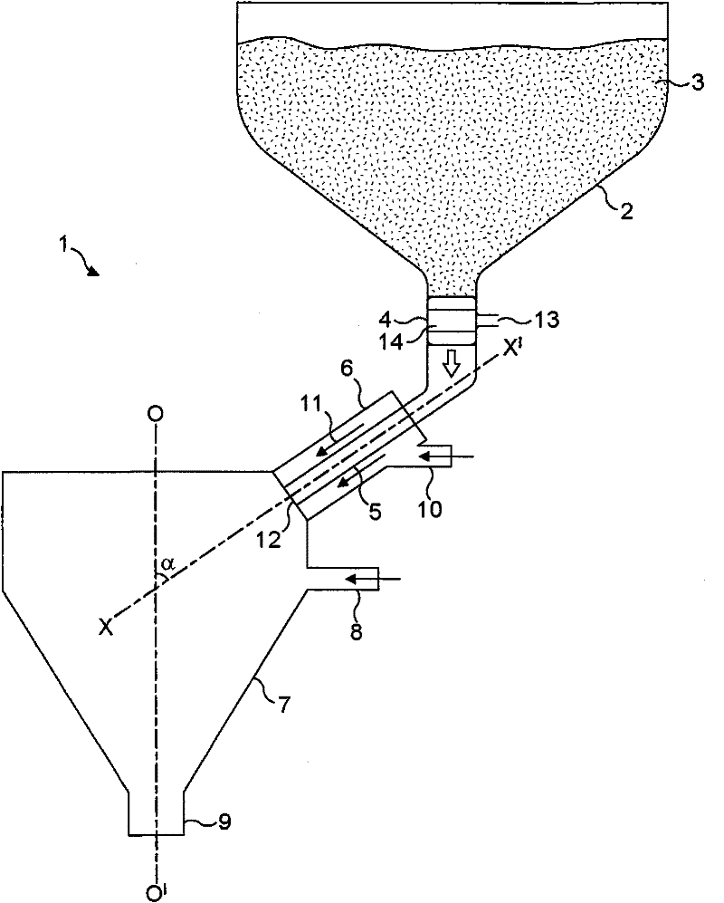 Single piece device for storing, metering and mixing a powder with a diluent