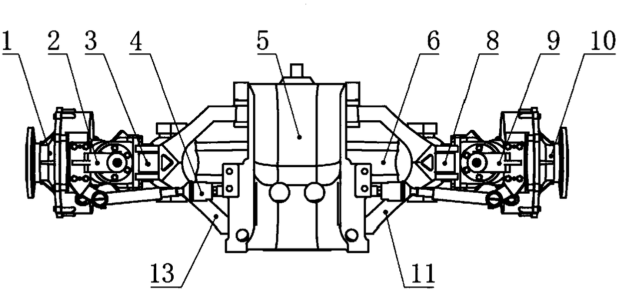 Single-hydraulic-cylinder power-assisted steering drive axle adopting forked type adjusting arms